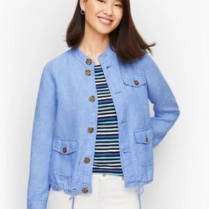 TALBOTS Washed Linen Jacket Blue Coastal Size Medium